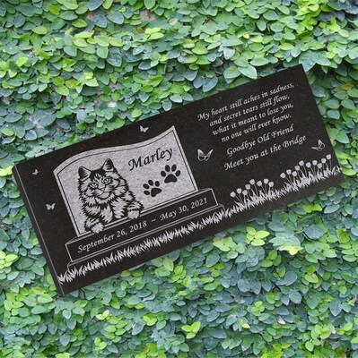 Personalized Cat Memorial - Granite Stone Pet Grave Marker - 6x12 - Marley - image5